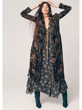 Free People Hazel Velvet Floral Duster Size Small